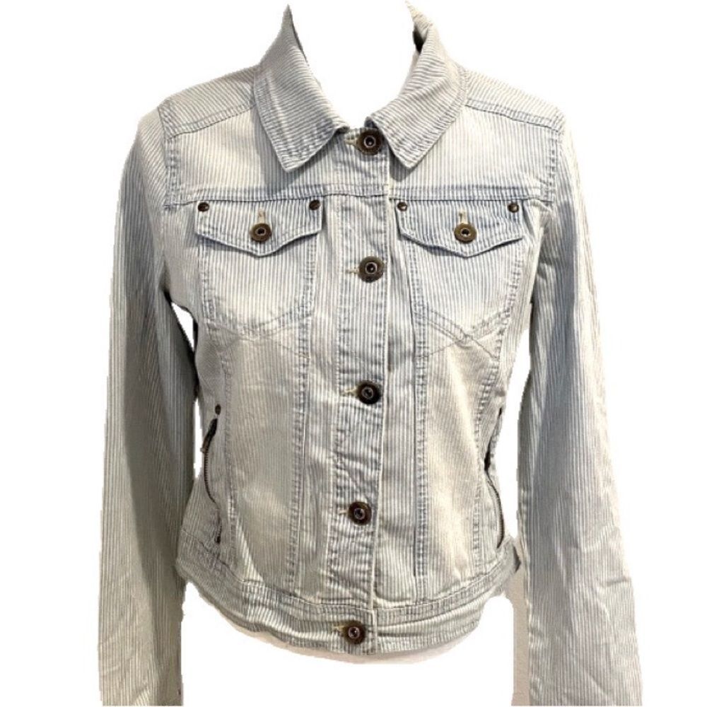 Jou Jou Denim Jacket Striped Jean Stretch Fabric Size M
